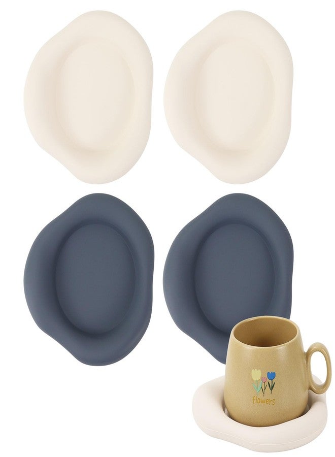 ETSPOLT Cloud Coasters, Set of 4, Absorbent Drink Pads, 5.9 inch, White and Navy Blue, Modern Table Decor - Image 1
